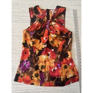 Cache Silk Sleeveless Knot Front Top Size Medium Floral Colorful